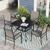 Sophia & William 5 Piece Patio Metal Dining Set Square Table and 4 Textilene Chairs-Brown