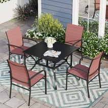 Sophia & William 5 Piece Patio Metal Dining Set Square Table and 4 Textilene Chairs-Red