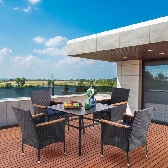 Alpha Joy 5-Piece Rattan Patio Dining Set for 4 People