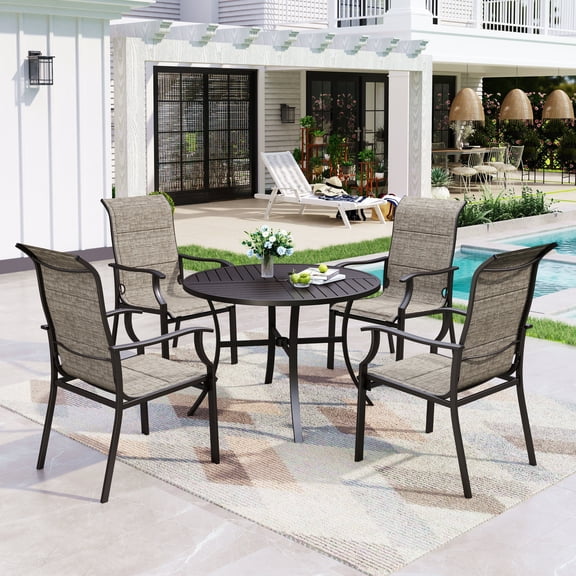 Sophia & William 5 Pieces Metal Patio Dining Set for 4 Outdoor Textilene Chairs & 42" Round Table Furniture Set