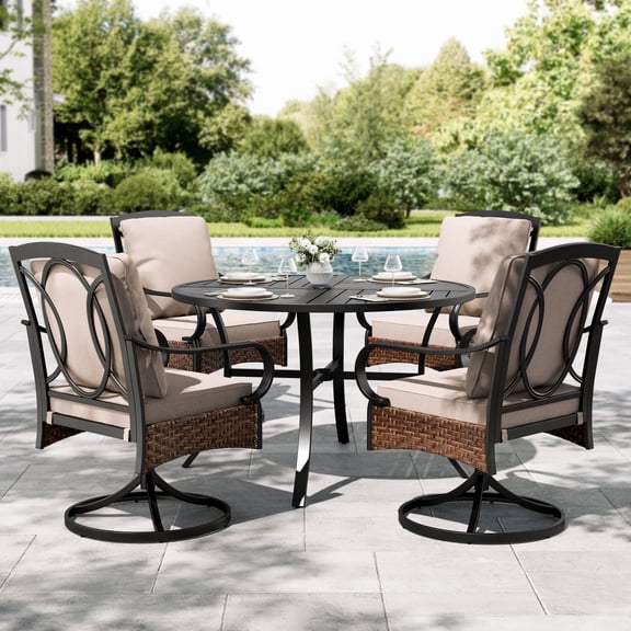 Sophia&William 5 Pieces Outdoor Patio Dining Set Cushioned Swivel Chairs and Round Table Furniture Set for 4