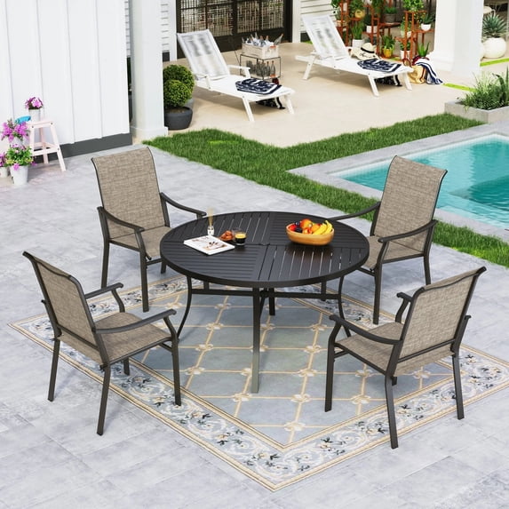 Sophia & William 5 Pieces Outdoor Patio Dining Set with Textilene Chairs & Round Table for 4