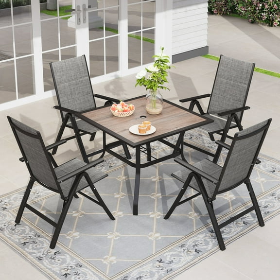 Alpha Joy 5 Pieces Patio Dining Set Folding Chairs & Square Table