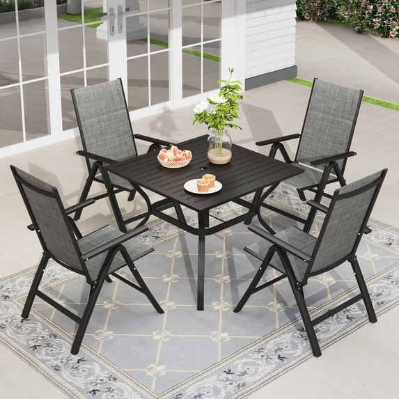 Alpha Joy 5 Pieces Patio Dining Set Folding Chairs & Square Table
