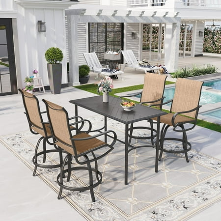 Sophia & William 5 Pieces Patio Outdoor Metal Bar Height Stools and Table Set Textilene Furniture Bistro Set