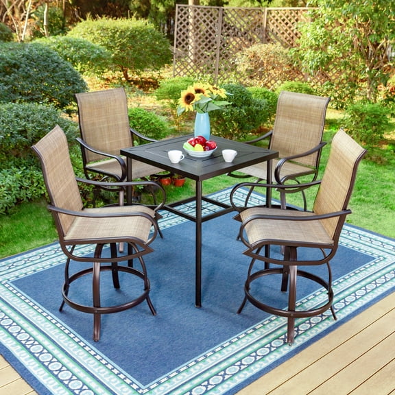 Sophia & William 5 Pieces Patio Outdoor Metal Bar Stools and Height Square Table Furniture Set Textilene Bistro Set