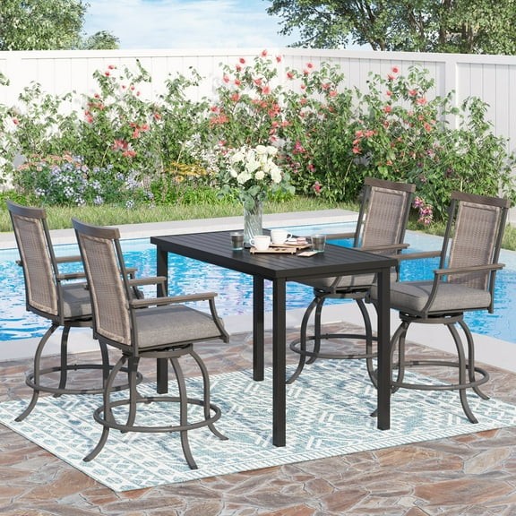 Sophia & William 5 Pieces Patio Outdoor Swivel Bar Bistro Set Rattan Wicker Height Chair & Rectangular Metal Table Furniture Set