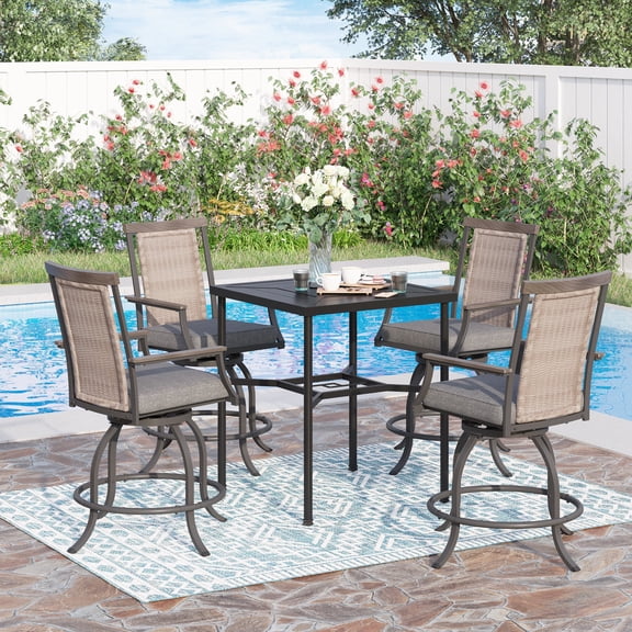 Sophia & William 5 Pieces Patio Outdoor Swivel Bar Bistro Set Rattan Wicker Height Chair & Square Metal Table Furniture Set