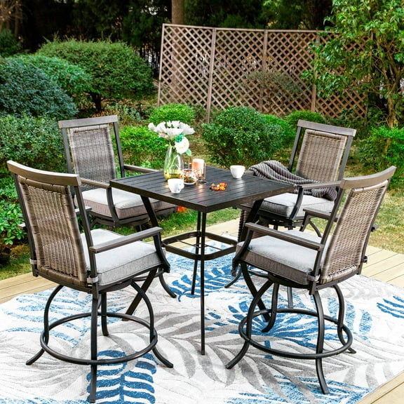 Sophia & William 5 Pieces Patio Outdoor Swivel Bar Bistro Set Rattan Wicker Height Chair & Square Metal Table Furniture Set