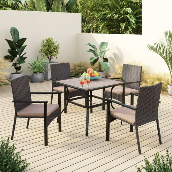 Alpha Joy 5 Pieces Wicker Outdoor Patio Dining Set Chairs&Table Set