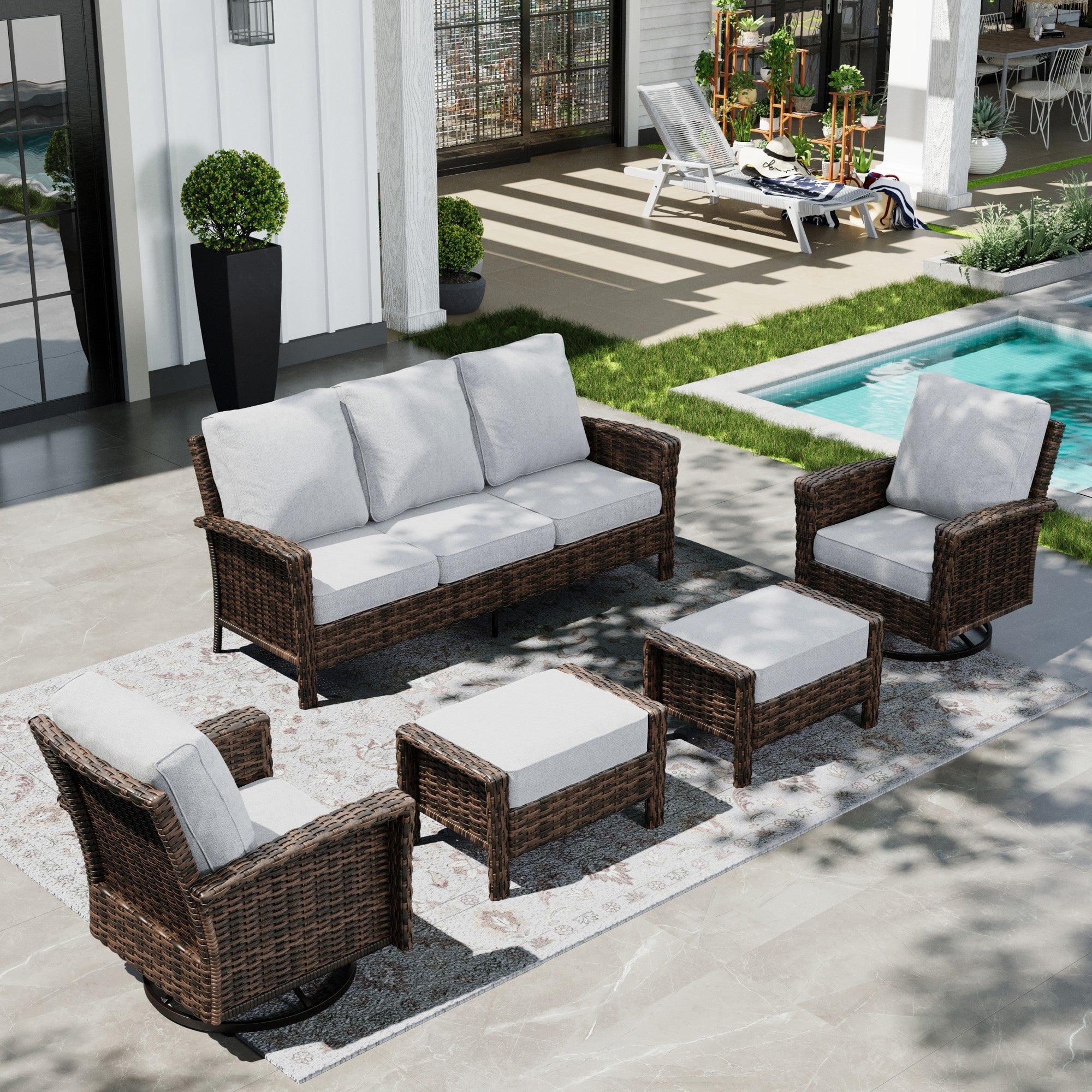Sophia & William 5 Pieces Patio Furniture Set with Swivel Chairs 7-Seat Wicker Outdoor Conversation Set with 5.5" Thickened Cushions
