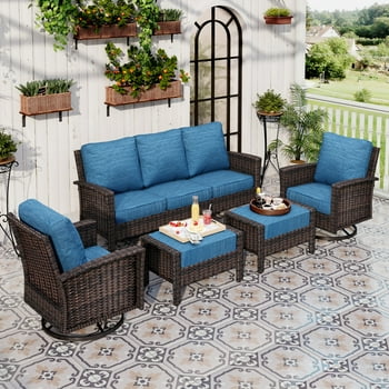 Sophia & William 5 Pieces Patio Furniture Set with Swivel Chairs 7-Seat Wicker Outdoor Conversation Set with Thickened Cushions