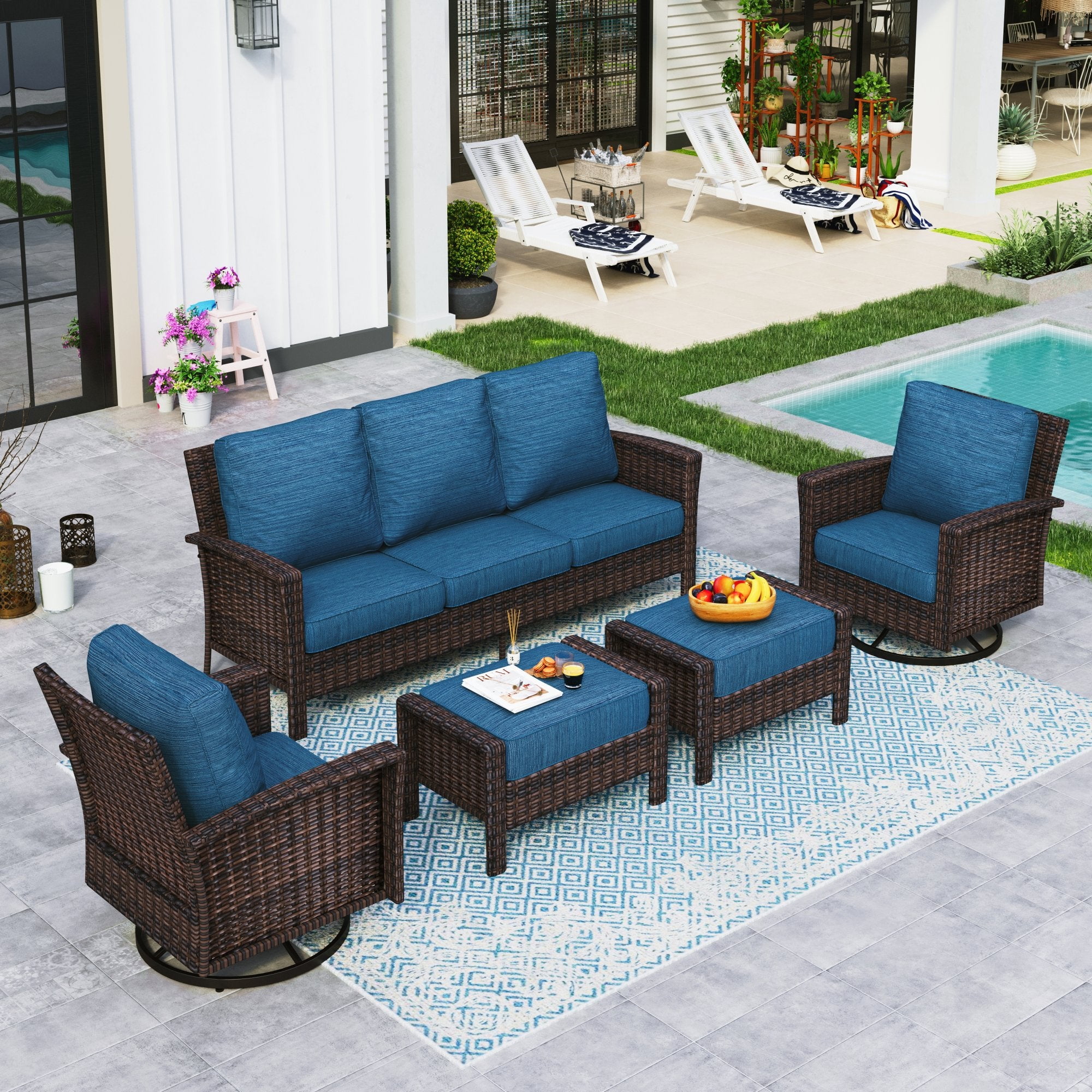 Sophia William 5 Pieces Wicker Patio Conversation Set 7 Seat Outdoor Furniture Set with Swivel Chairs Red Walmart