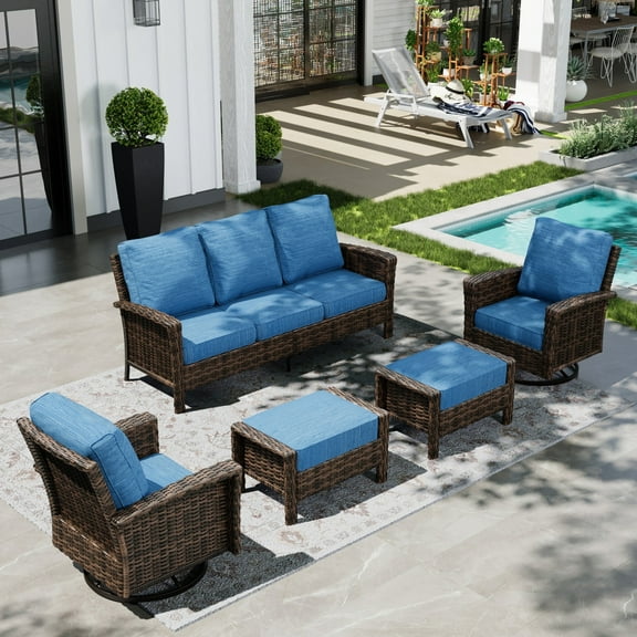 Sophia & William 5 Pieces Patio Furniture Set with Swivel Chairs 7-Seat Wicker Outdoor Conversation Set with 5.5" Thickened Cushions