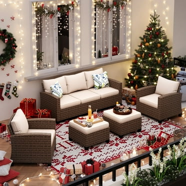 Sophia & William 5 Pieces Wicker Patio Furniture Set 7-Seat Outdoor Conversation Set, Beige