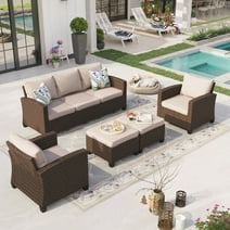 Sophia & William 5 Pieces Wicker Patio Furniture Set 7-Seat Outdoor Conversation Set, Beige