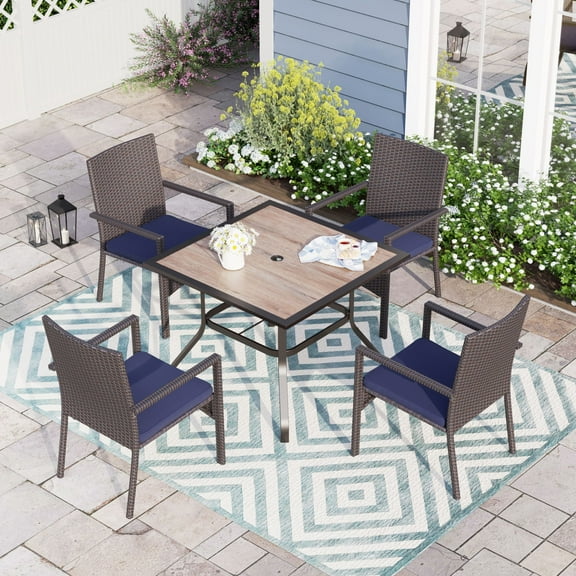 Alpha Joy 5 Pieces Wicker Rattan Outdoor Patio Dining Set Chairs & Table Set