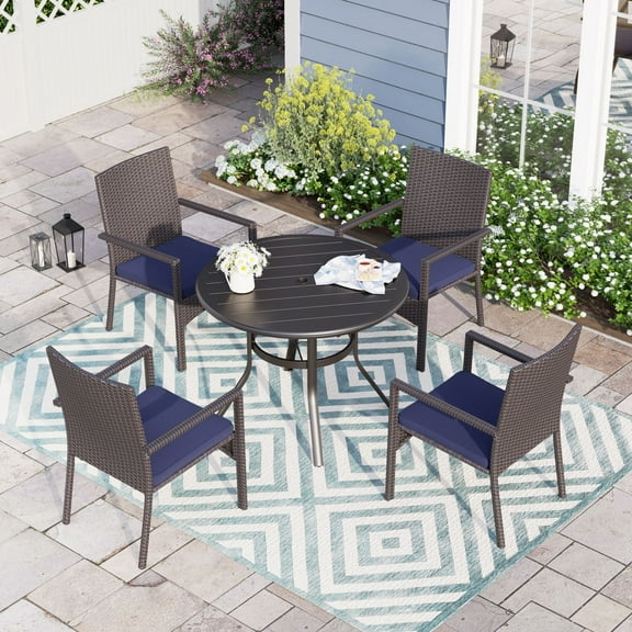 Alpha Joy 5 Pieces Wicker Rattan Outdoor Patio Dining Set Chairs & Table Set