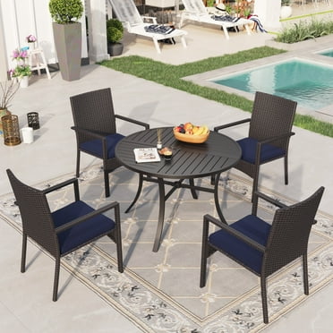 Sophia & William 5 Pieces Wicker Rattan Outdoor Patio Dining Set Chairs & Table Set