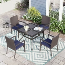 Alpha Joy 5 Pieces Wicker Rattan Outdoor Patio Dining Set Chairs & Table Set