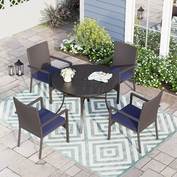 Alpha Joy 5 Pieces Wicker Rattan Outdoor Patio Dining Set Chairs & Table Set