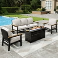 thumbnail image 1 of Sophia & William 5-Seat HDPE Outdoor Patio Furniture Set All-Weather Cushioned Conversation Set with 56.7" Fire Pit Table Wood-grain Coffee Table, Gray, 1 of 12