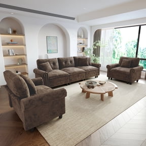 Sophia&William 5-Seat Modular Sectional Sofa Set, Mid-Century Chenille Cloud Couch Oversized Sofa with Nailhead Trim, 5 Pillows for Living Room, Grayish Brown