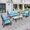 thumbnail image 1 of Sophia&William 5 Seat Patio Conversation Set Outdoor Rocking Chairs and Marble Table Furniture Set, Blue, 1 of 7
