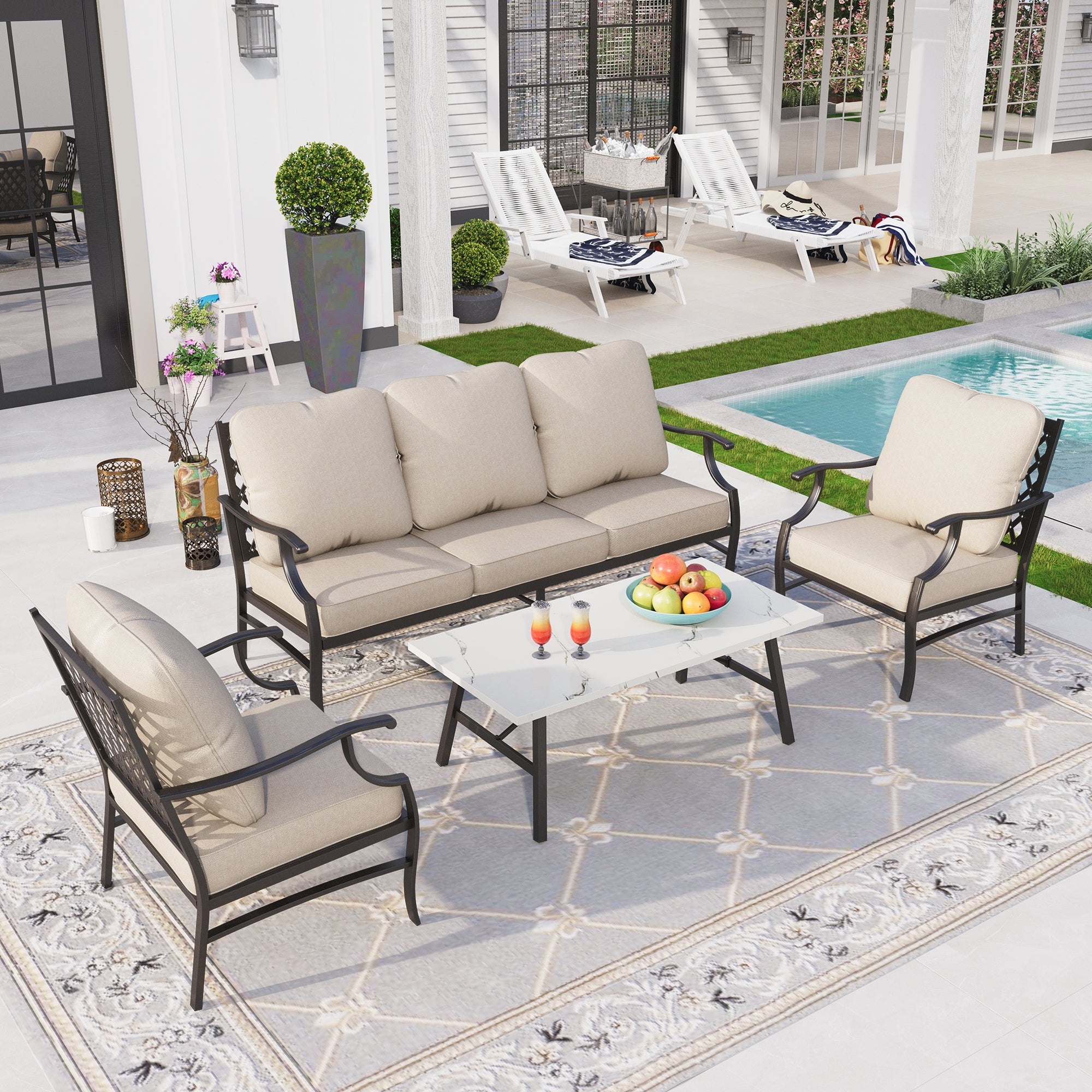 Lowestbest 3 Piece Conversation Set Dining Table Set of Table and