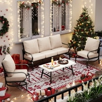 Sophia&William 5 Seat Patio Conversation Set Outdoor Sofa Chairs and Marble Table Furniture Set, Beige