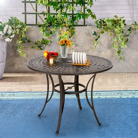 Sophia & William 54" Cast Aluminum Patio Bar Table with Weather-Resistant Features, Bronze