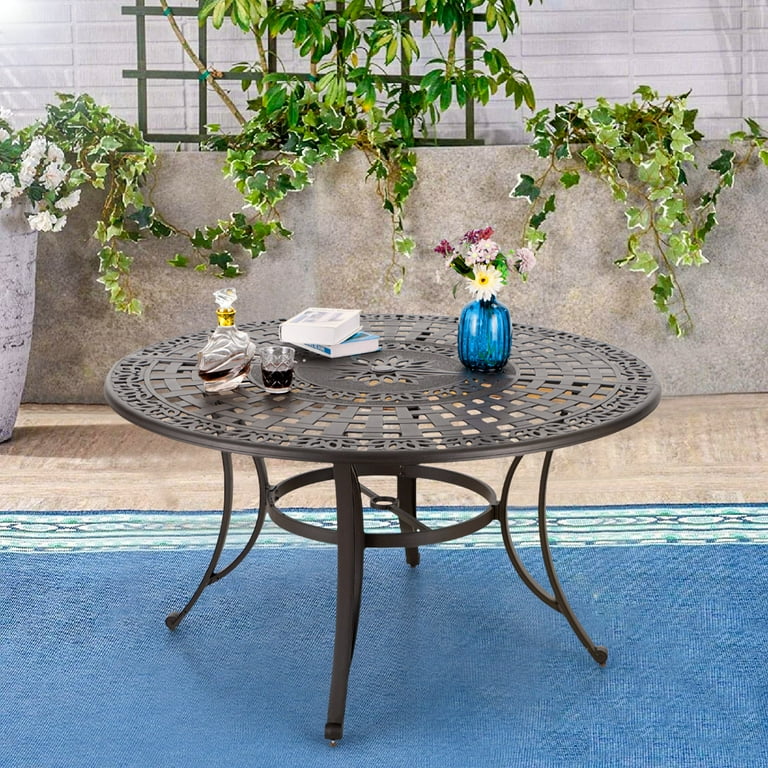 Aluminum outdoor dining table with umbrella hole discount