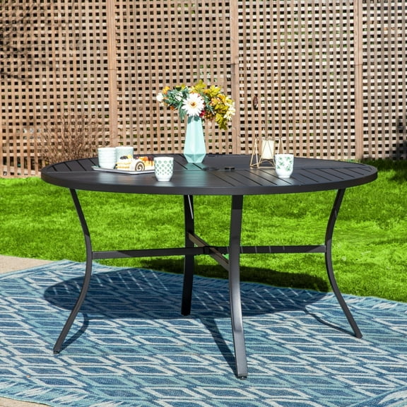 Sophia & William 54" Dia. Round Outdoor Dining Table Black Metal Frame with E-Coating