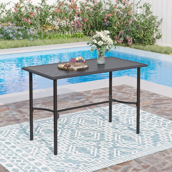 Sophia & William 55" Rectangular Metal Outdoor Patio Bar Height Table for 4 - Black