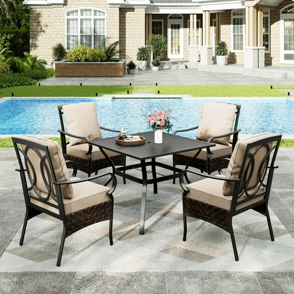 Sophia & William 5Pcs Outdoor Patio Dining Set Metal Cushioned Chairs and Table Furniture Set,Beige