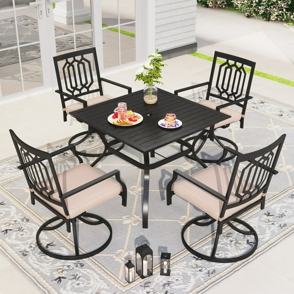 Sophia & William 5Pcs Outdoor Patio Metal Dining Set Swivel Chairs and 37" Square Table Set