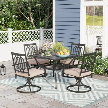 Sophia & William 5Pcs Outdoor Patio Metal Dining Set Swivel Chairs and Mesh Square Table Set for 4