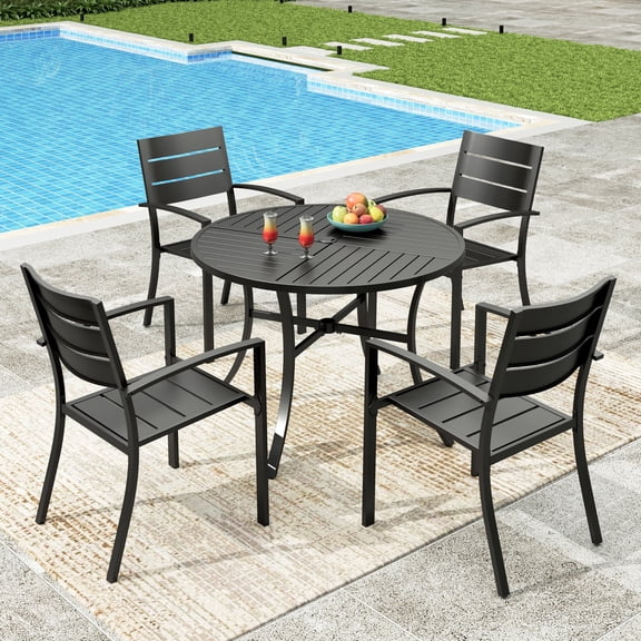 Sophia&William 5Pcs Patio Dining Set Outdoor Metal Stackable Chairs and 42" Round Table Furniture Sets for 4