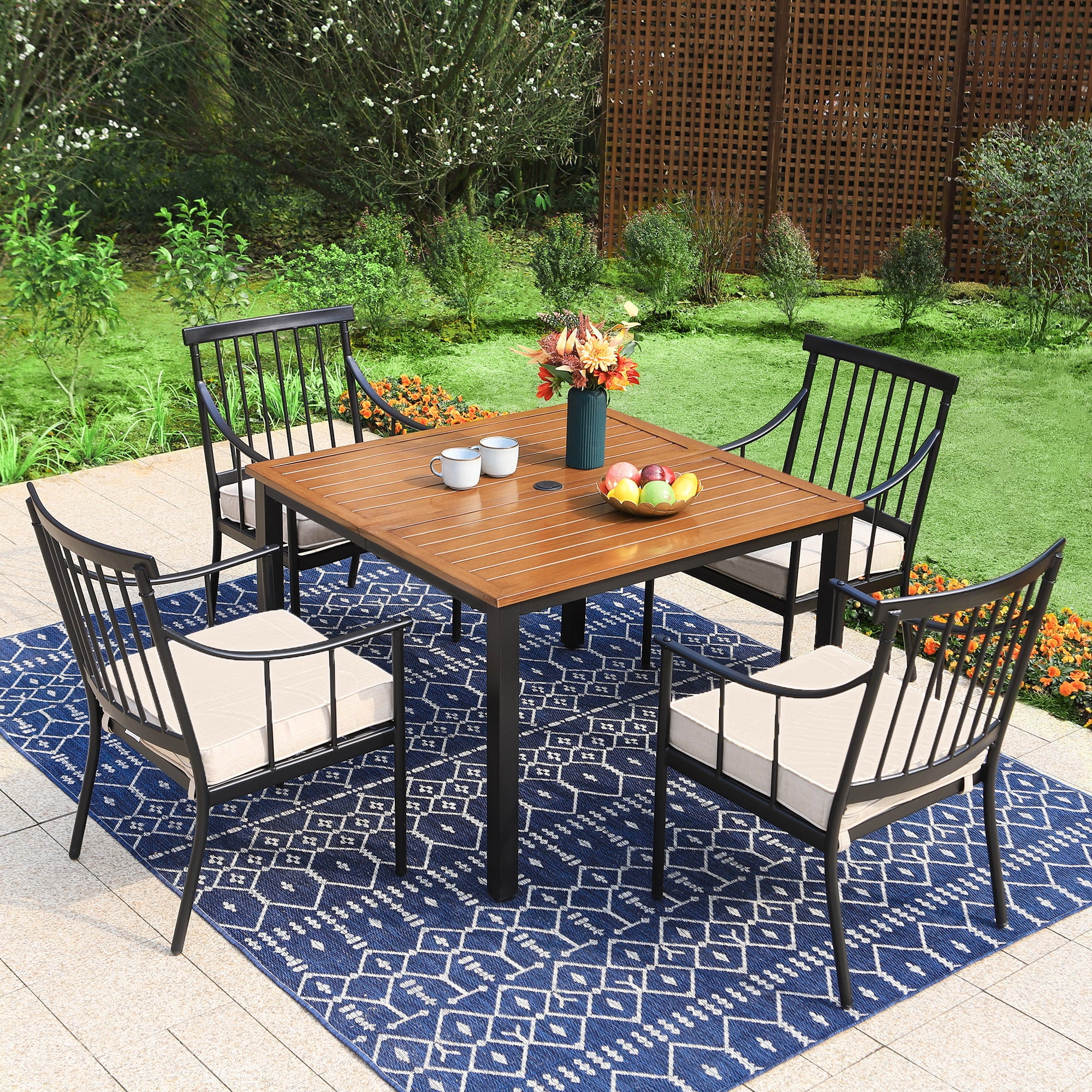 Sophia & William 5Pcs Patio Outdoor Dining Set Teak-Grain Steel Table ...