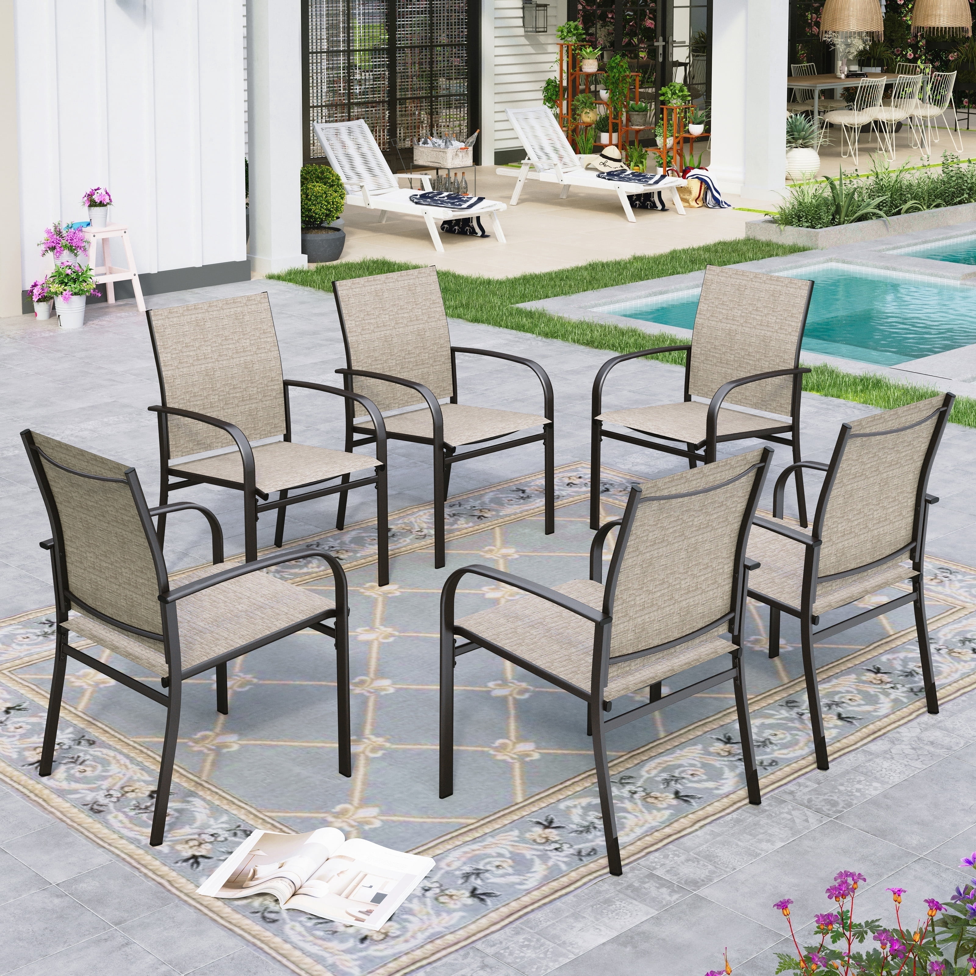 Sophia & William 6-Piece Outdoor Patio Dining Chairs Textilene Patio Metal Chairs for Garden, Backyard, or Poolside, Brown