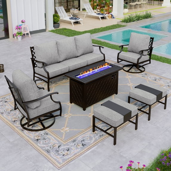 Sophia&William 7-Seat Patio Conversation Set Outdoor Furniture Sofa Set with 45" Fire Pit Table, Ottomans, Gray