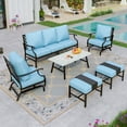thumbnail image 1 of Sophia&William 6 Piece Patio Outdoor Furniture Set Metal Conversation Set with Rocking Chairs and 5.75" Thickened Cushions and Ottomans for Backyard, Garden, Deck,Blue, 1 of 8