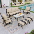 thumbnail image 1 of Sophia&William 6 Piece Patio Outdoor Furniture Set Metal Conversation Set with Rocking Chairs and 5.75" Thickened Cushions and Ottomans for Backyard, Garden, Deck, Beige, 1 of 11