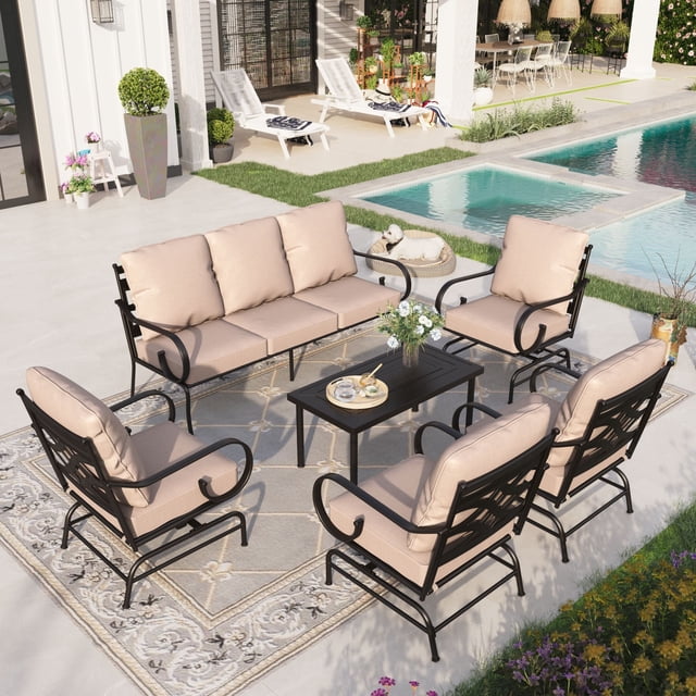 Sophia & William 6-Piece Beige Patio Furniture Set with Metal Sofa and ...