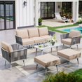 thumbnail image 1 of Sophia & William 6 Pieces Outdoor Patio Furniture Set 7-Seat Wicker Metal Patio Conversation Sofa Set with Classic Rope Rattan Style, Beige, 1 of 9