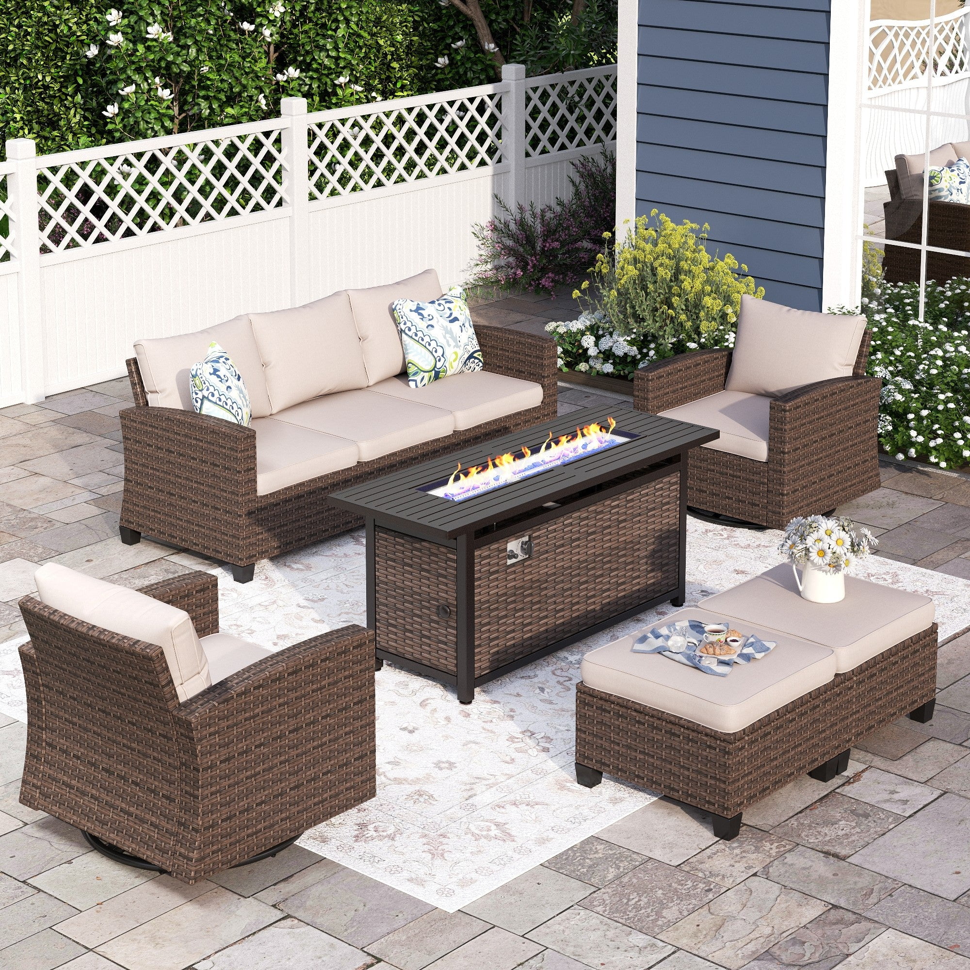 Sophia & William 6 Pieces Wicker Outdoor Furniture Conversation Set ...