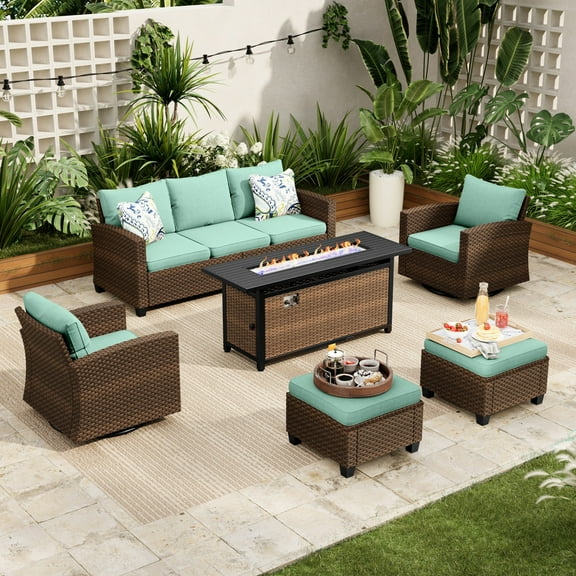 Sophia & William 6 Pieces Patio Furniture Set with Swivel Chairs and 56” Fire Pit Table, Blue