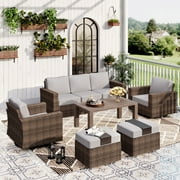 Sophia & William 6 Pieces Patio Furniture Set with Swivel Chairs 5.5" Thick Cushions 7-Seat Wicker Outdoor Conversation Set
