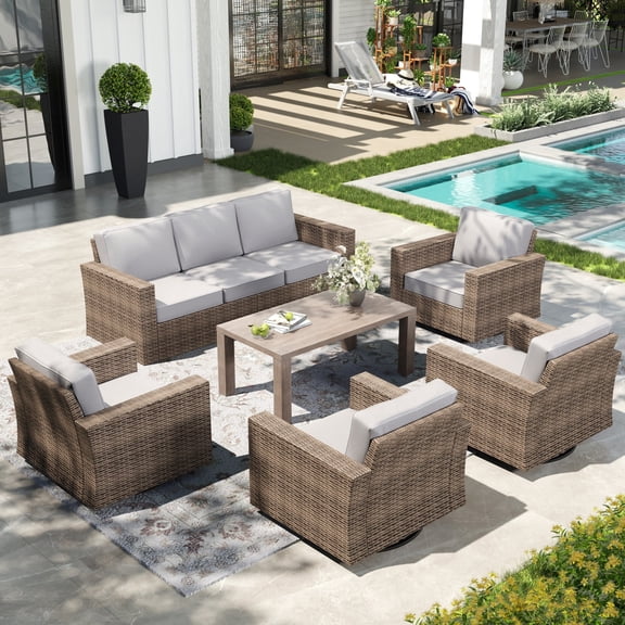 Sophia & William 6 Pieces Patio Furniture Set with 4 Swivel Chairs 5.5" Thick Cushions 7-Seat Wicker Outdoor Conversation Set