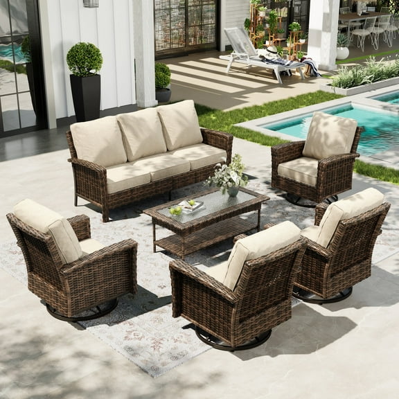 Sophia & William 6 Pieces Patio Furniture Set with Swivel Chairs 7-Seat Wicker Outdoor Conversation Set with 5.5" Thickened Cushions